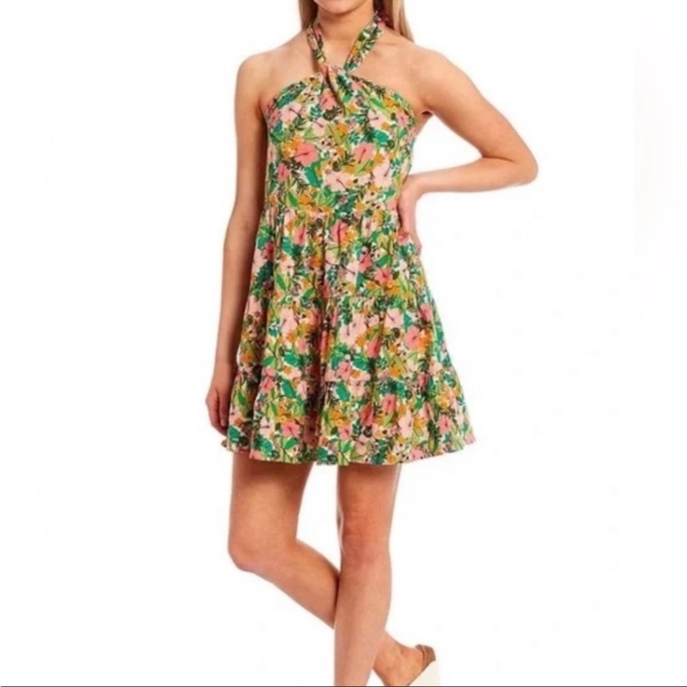Floral Copper Key Halter Top Dress